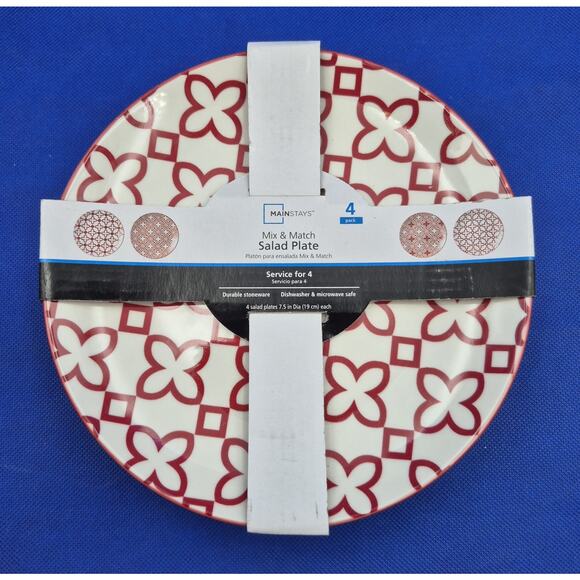 Mainstays Red Sedona Mix Match Salad Plate Set of 4 NEW 7.5" YK - Picture 1 of 9